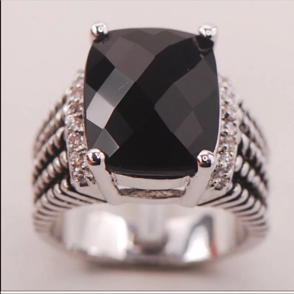 NEW BLACK ONYX STERLING SILVER 925 STATEMENT RING